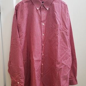 Red checker button down shirt
